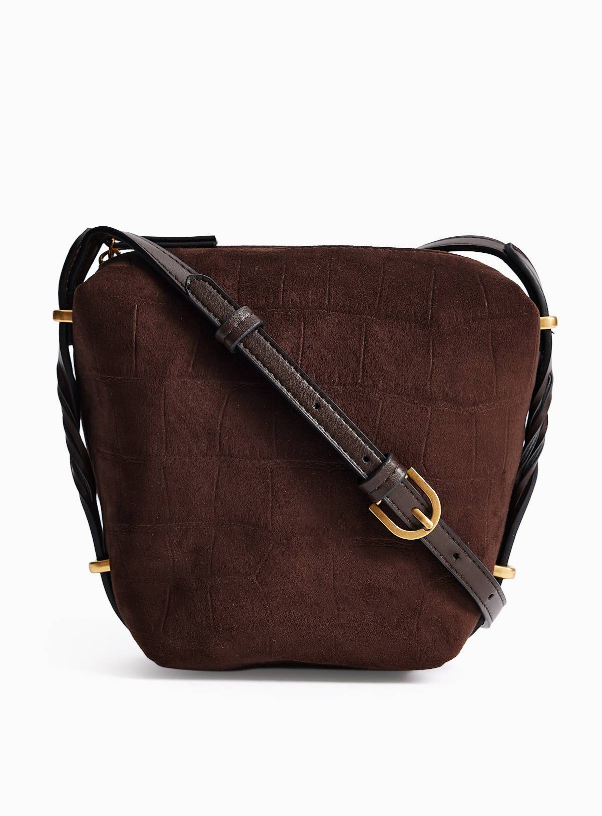Dark Brown Faux Croc Print Crossbody Bag One Size - Image 2